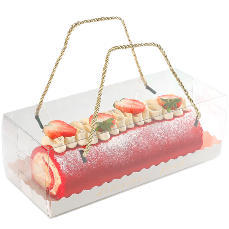 劣狐狐透明手提蛋糕卷包裝盒毛巾卷盒子瑞士卷長(zhǎng)方形戚風(fēng)蛋糕盒 蛋糕卷分隔紙白色9*14cm