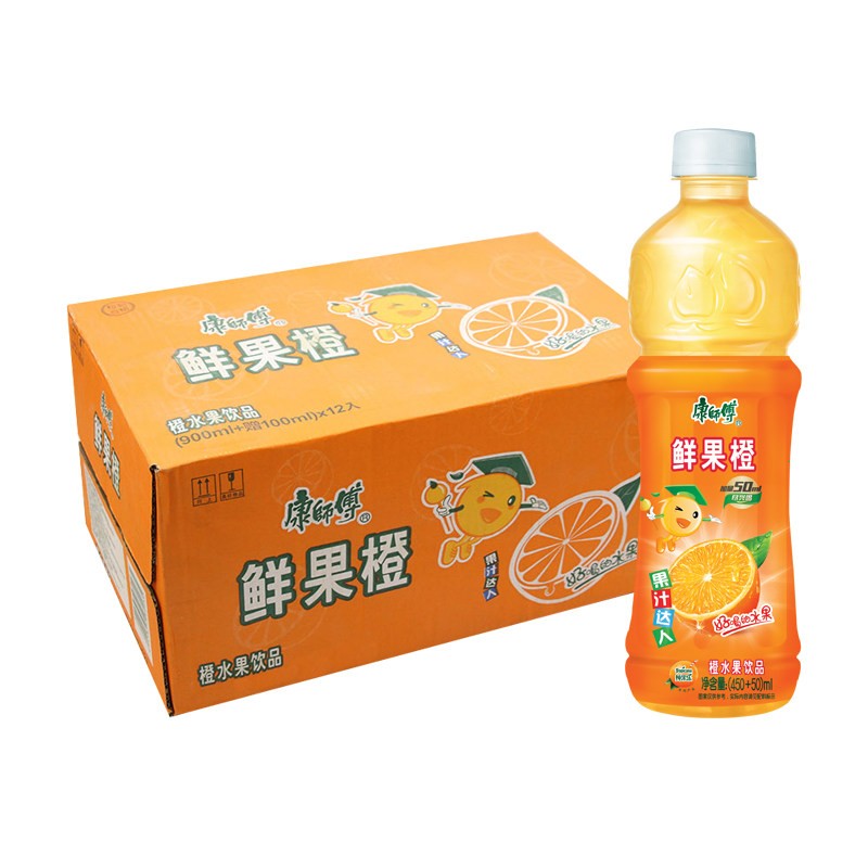 康师傅果汁鲜果橙500ml*15瓶装橙汁果味饮料夏季饮品  15瓶2件【鲜果