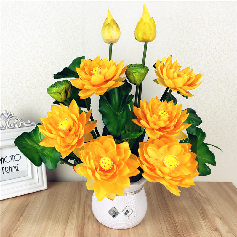 【精选】仿真荷花莲花供佛花套装假荷花塑料假花绢花小盆栽家居装饰