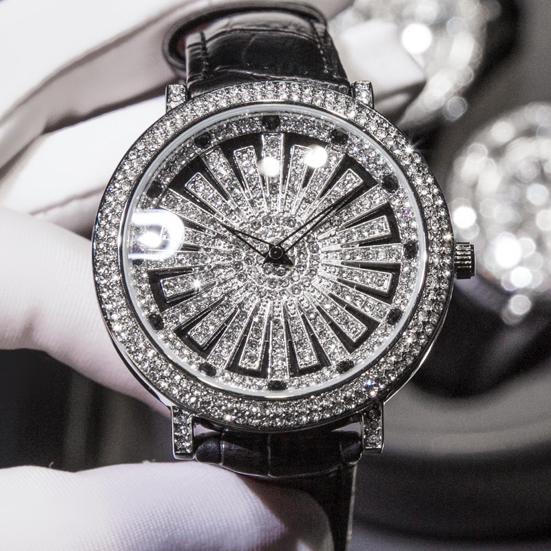亚铂尼(aborni)时来运转手表男满天星镶钻旋转大表盘同款学生机械风
