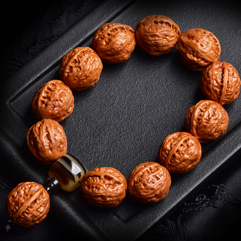 帛灵 野生粗筋小山核桃手串手持手链男女单圈佛珠核桃 手持款 桃 手持