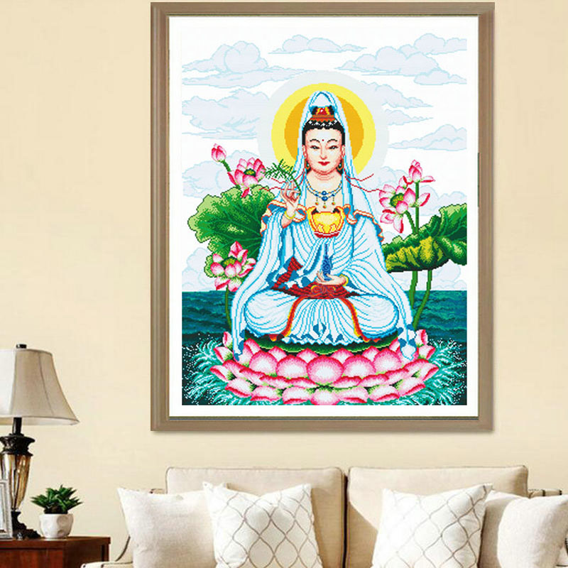 奈思观音坐莲十字绣全绣图新款线绣平安佛像佛系列观世音荷花莲花小件