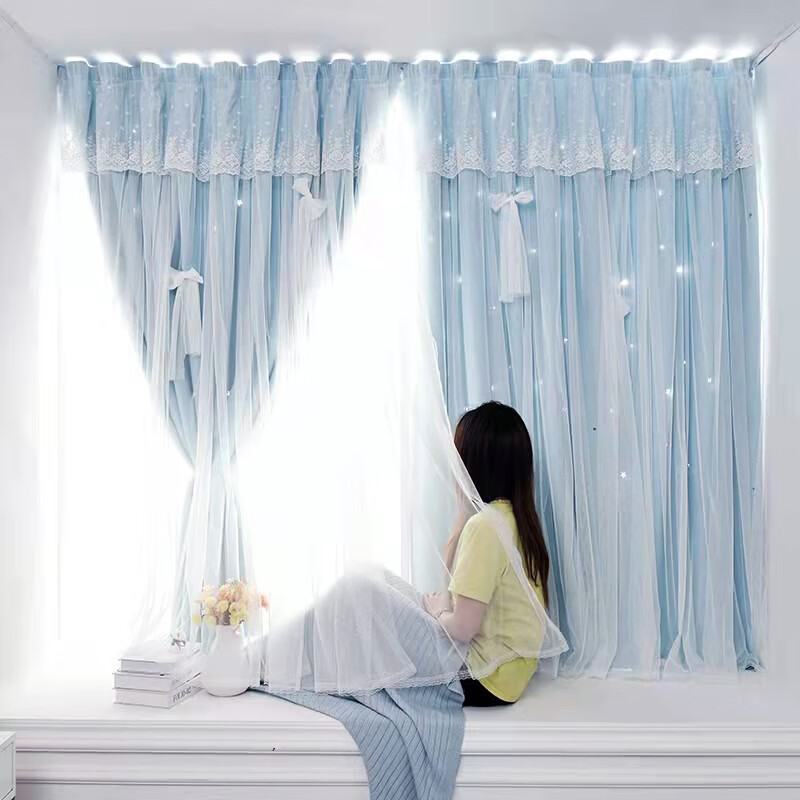 狮奥利兴飘窗窗帘u型飘窗帘卧室ins风挂钩款魔术贴自粘贴式遮光u型