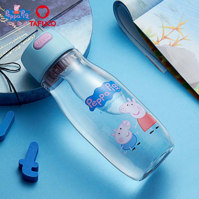 日本泰福高（TAFUCO）泰迪熊卡通塑料杯可爱运动旅行杯学生便携随手杯卡通防漏大容量杯子 T4691-佩奇蓝-550ML
