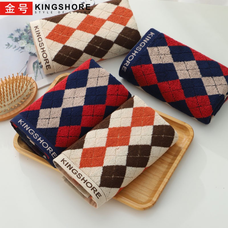 金号纯棉家用成人男士专用洗脸毛巾全棉加厚加大商务款洗澡面巾柔软 红棕2条装