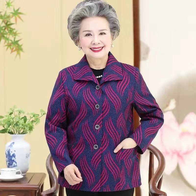 lei新款中老年女装春秋款薄外套老太太衣服妈妈上衣奶奶秋装60岁以上