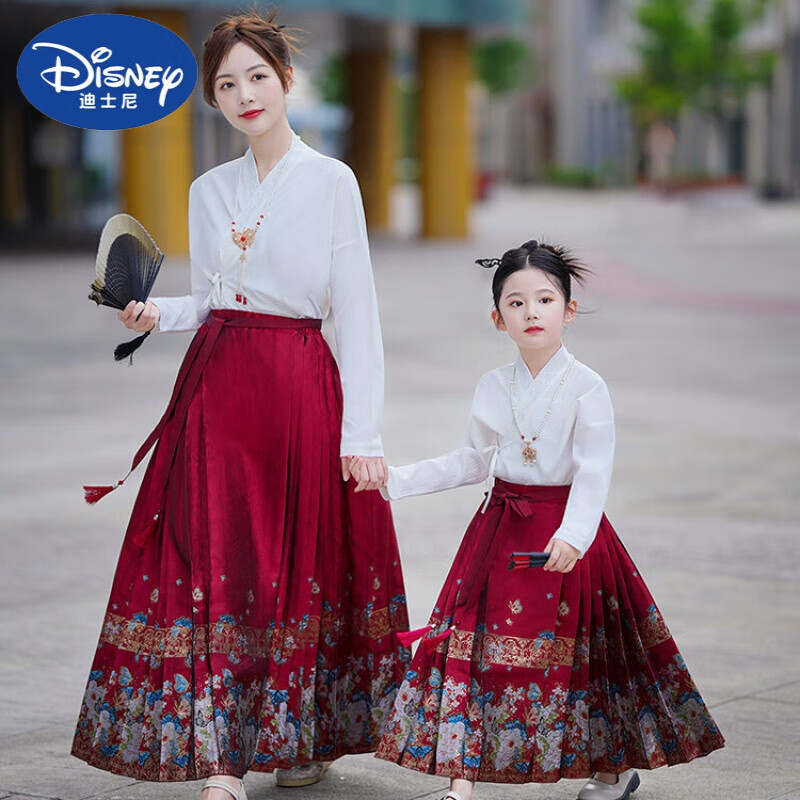 迪士尼（Disney）亲子装马面裙套装女童秋季2023新款唐装汉服中国风儿童古装连衣裙 酒红色 160码(建议155-160cm 9-11岁)怎么样,好用不?