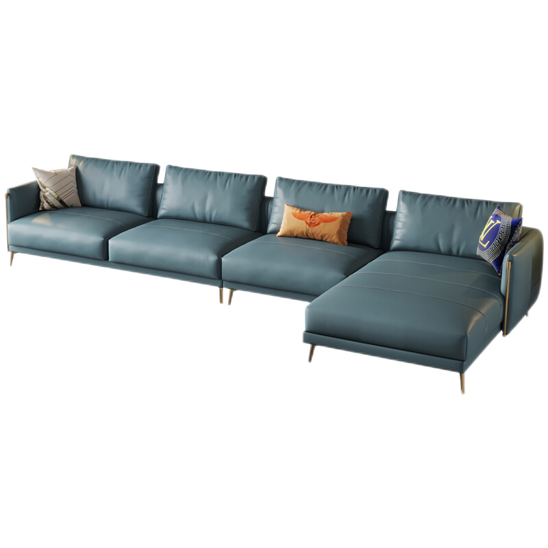 海马佳域真皮沙发意式头层牛皮客厅小户型现代轻奢网红同款家具 单人位+双人位+贵妃(海绵款)  组合