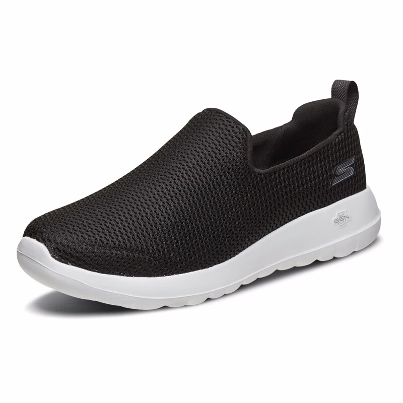 斯凯奇（Skechers）男鞋夏季2025新款网面透气健步鞋一脚蹬穿脱软底休闲鞋轻便老人鞋 黑白色 43.5