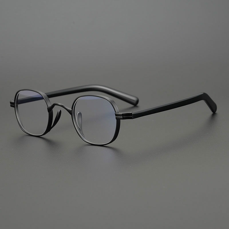 日本纯钛复古椭圆男潮有度数宽边防蓝光女眼镜框架 黑色 镜框带平光镜片