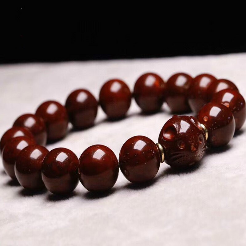 顶盈 紫金鼠光珠手串 圆珠搭配小老鼠念珠手链 文玩鼠手把件 男女款