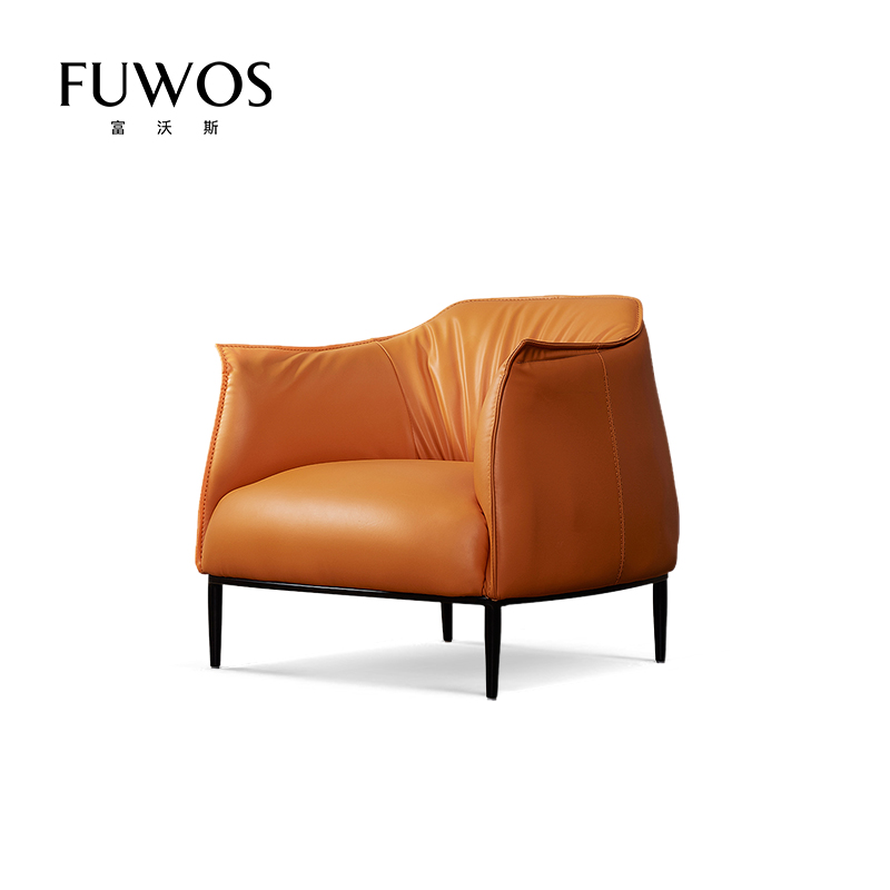 fuwos富沃斯 新款意式极简头层牛皮单人沙发休闲椅 f1 豆沙色布艺低背