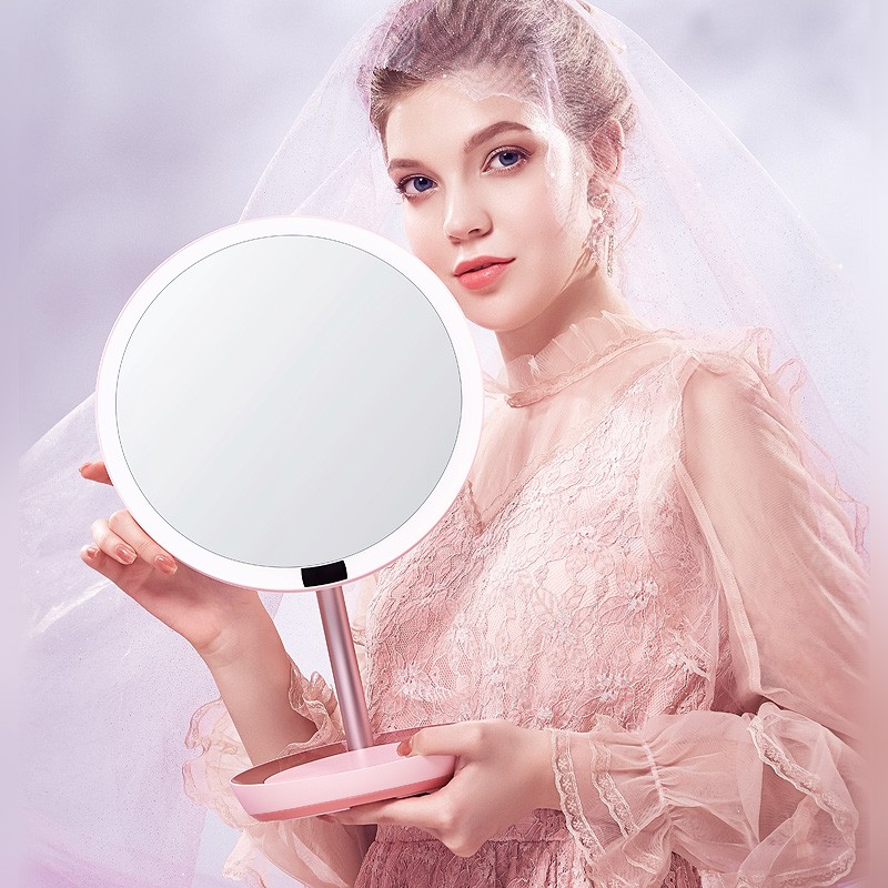 斐色耐LED化妆镜缪斯镜带灯可充电智能美妆镜子送女友情人节生日礼物 樱花粉