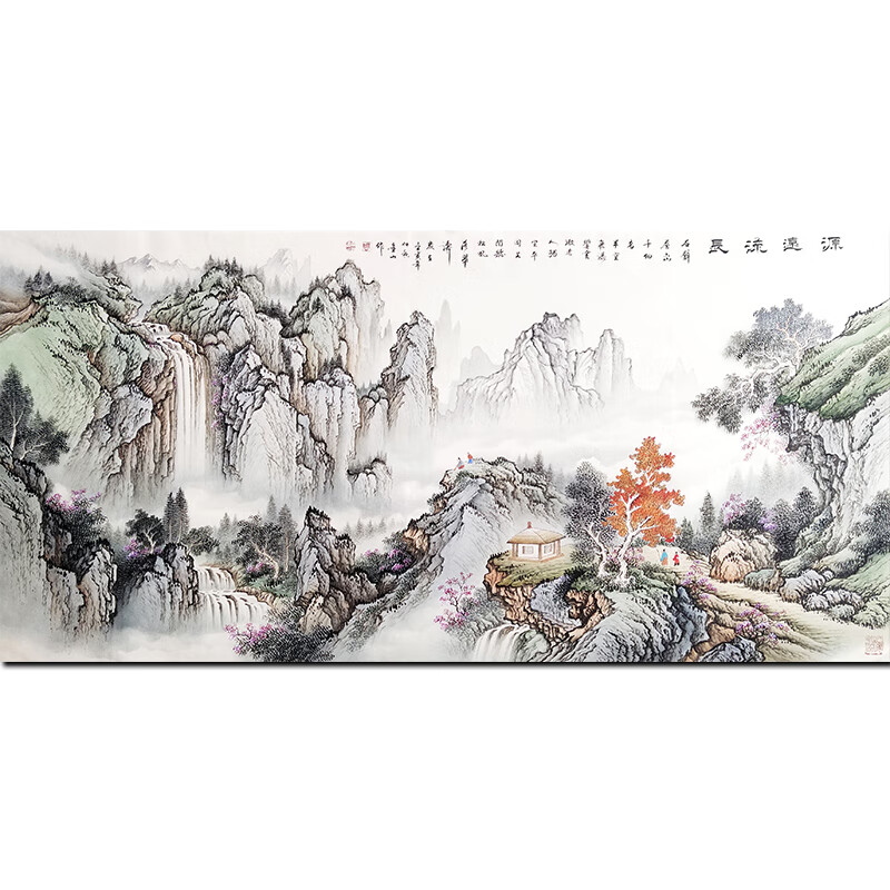 当代大红袍工笔国画大师 周金山【源远流长】精品山水 名人亲笔手绘