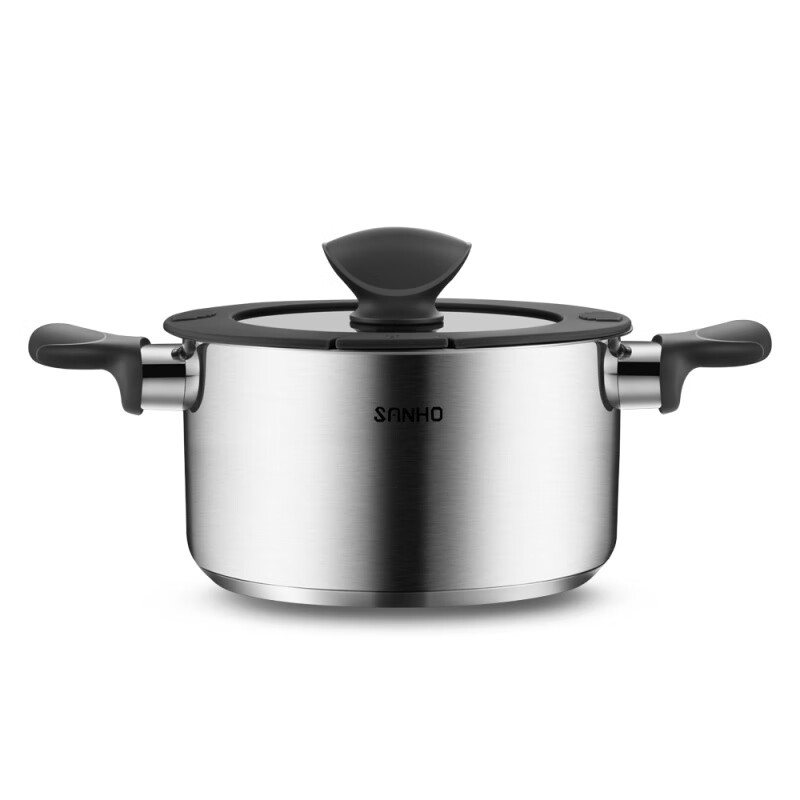 三禾不銹鋼湯鍋桶煮鍋家用奶鍋加厚22CM電磁爐燃氣蒸燉煮粥 22cm 湯鍋+帶鍋蓋