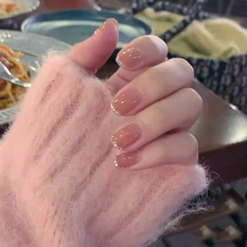 美甲成品贴片假指甲可拆卸反复使用洗澡不掉 201渐变豆沙 入门基础短