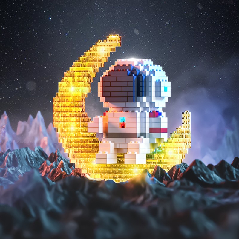 有券的上,plus会员:mfchild 魔法童年 微颗粒钻石积木 月亮宇航员发光