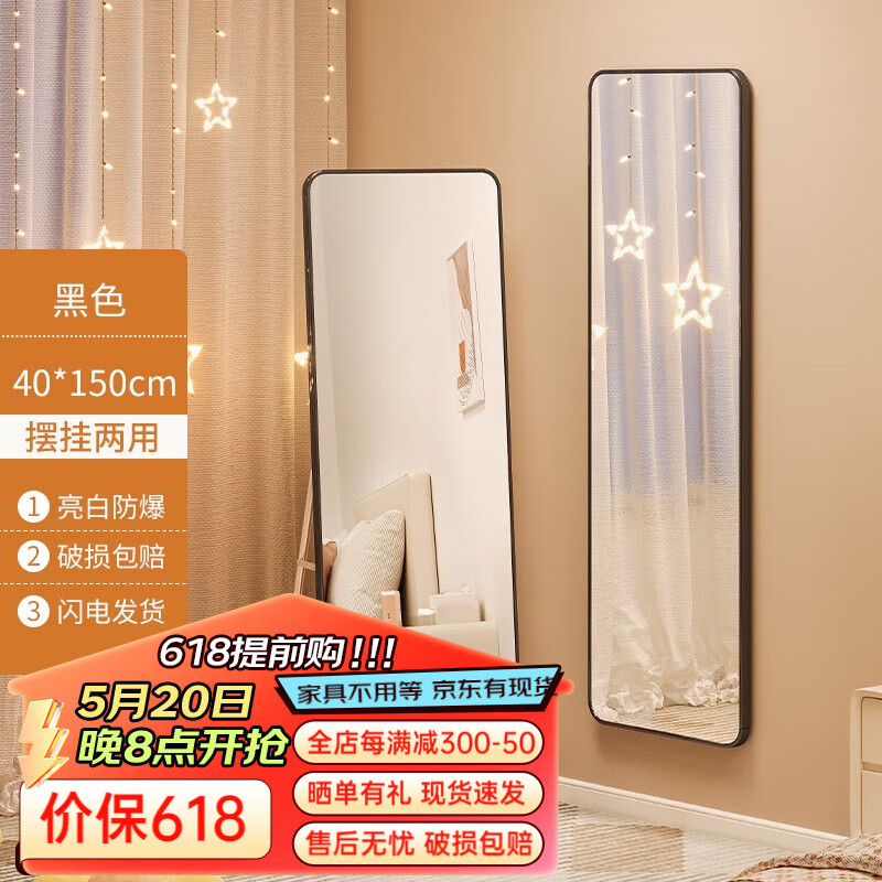 飞旺藤达全身落地镜子壁挂贴墙卧室玄关穿衣镜化妆镜铝合金简约北欧大