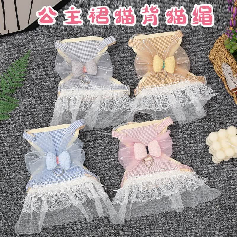拉维佩特(LOVINGPET)猫咪牵引绳 狗绳牵引绳小型犬狗狗胸背薄款猫衣服公主裙遛猫绳 粉色M(12斤以内)