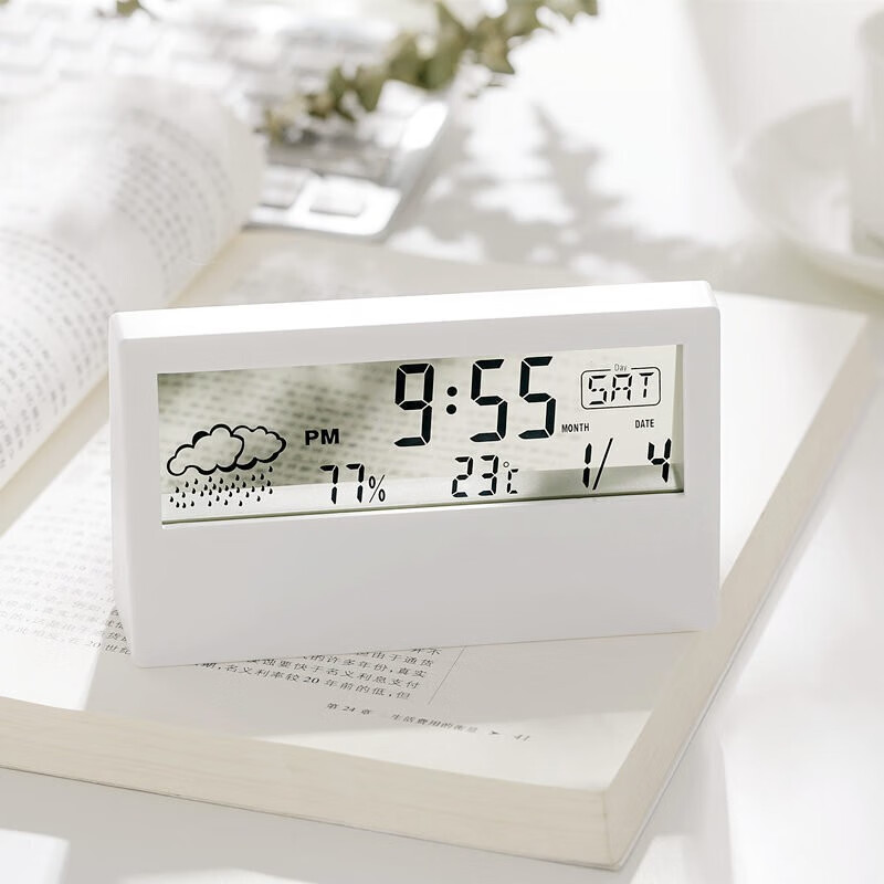 小米生态家居通用维祥LCD静音天气电子钟表ins桌面时钟万年历台 透明白色