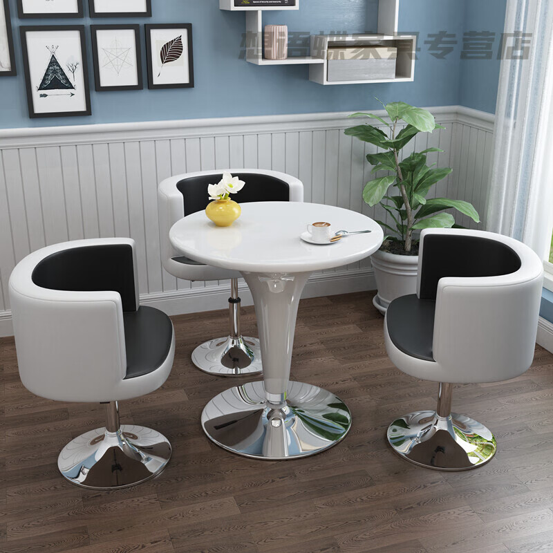 小米石洽谈桌椅组合接待一桌三椅简约奶茶店休闲椅会客小圆桌桌 所有