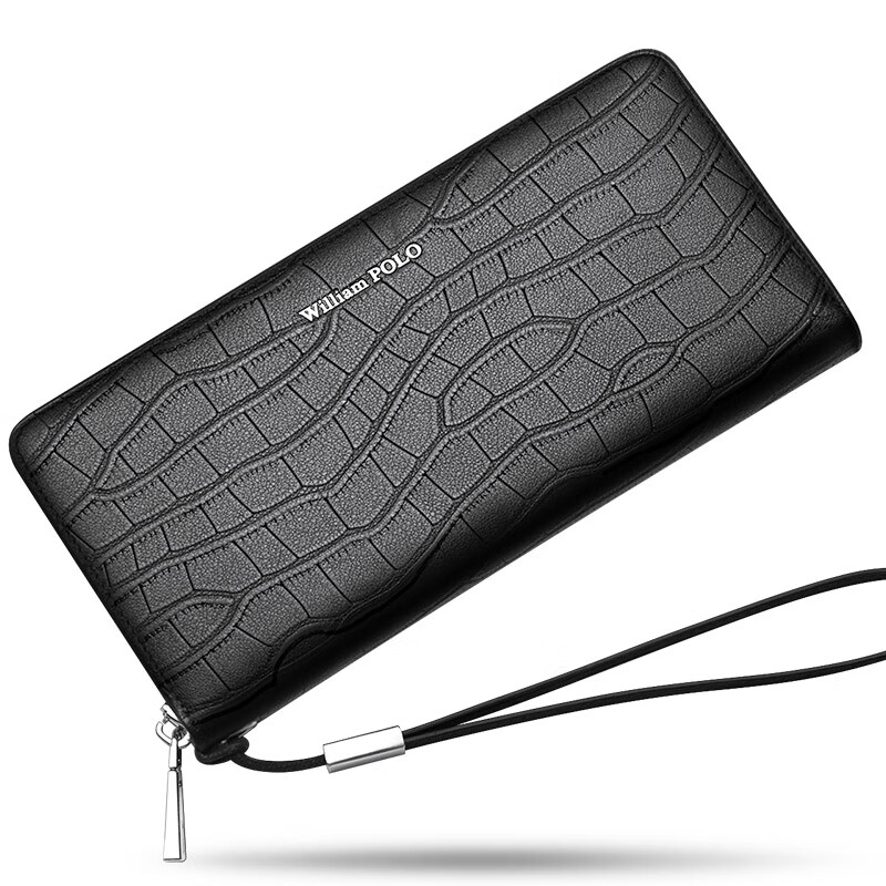 WILLIAMPOLO英皇保罗鳄鱼纹风琴卡包牛皮防盗刷手包35卡多功能手机长款钱包 黑色B款(36卡位) 配专柜礼盒