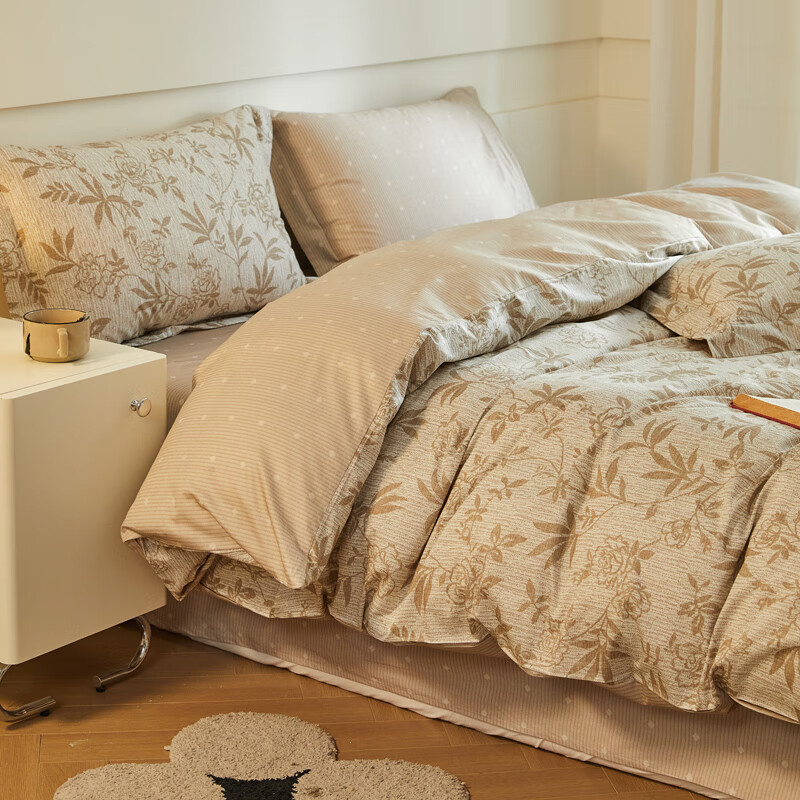 AIDLI 纯棉床上四件套40支纯棉 被套床单被罩床上用品双人全棉套件 花影 四件套 床单款 （被套200*230cm）