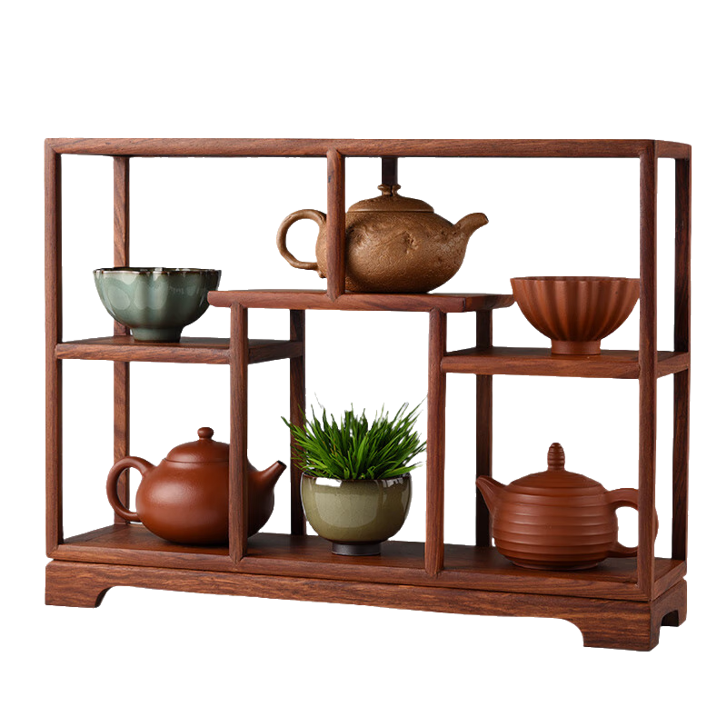 從簡花梨木博古架小型實(shí)木擺件茶具茶杯架多寶閣紫砂壺展示架子置物架 黃花梨博古架30長方（新款）