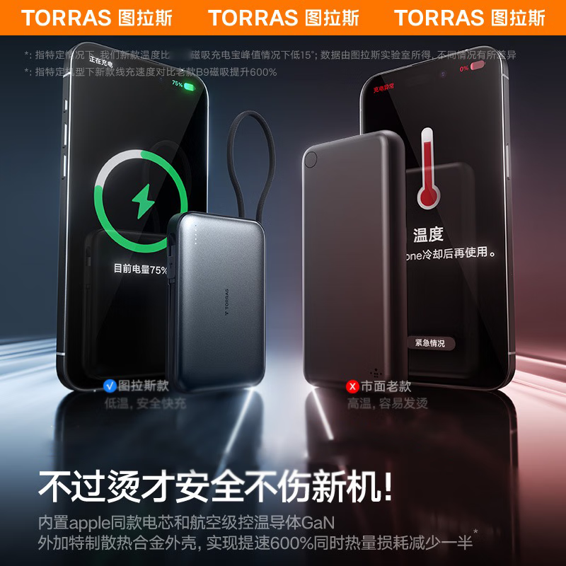 图拉斯自带线充电宝【新国标3C认证】超薄20000毫安小巧便携适用华为苹果17 16 15 14Promax可上飞机 深空灰丨35W快充丨2W毫安 【新国标3C安全认证丨大容量超快充】