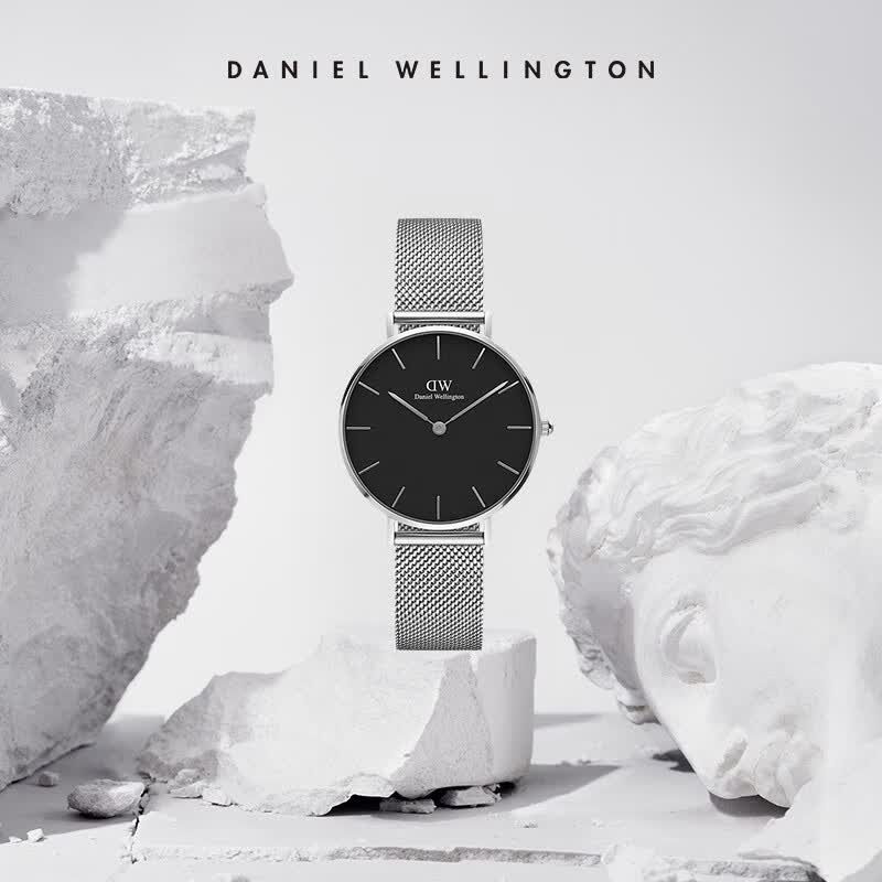 丹尼尔惠灵顿（DanielWellington）[部分爆品5折]DW手表女流金女士手表石英欧美腕表 生日礼物送女友 32mm银边黑盘银色钢带-DW162