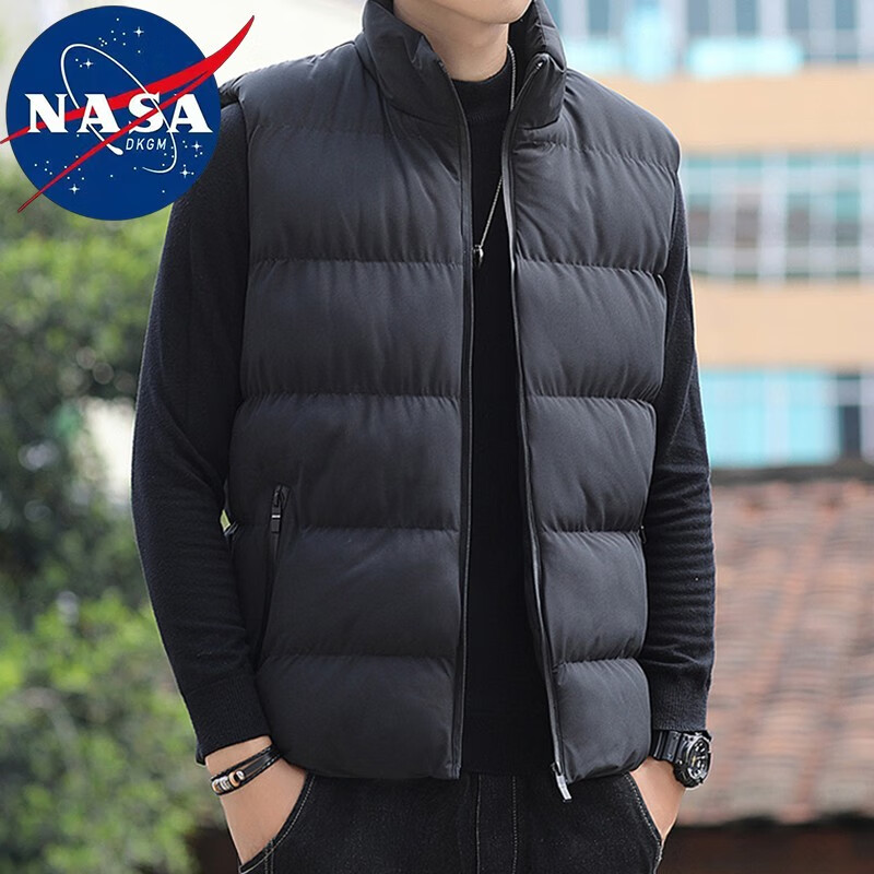 NASADKGM官方联名马甲男秋冬季男士大码保暖背心加厚外穿坎肩男装 M66黑色 3XL（155斤-170斤）