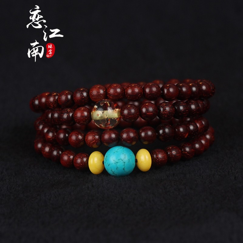 6佛珠手串绿松石名族风手链 小叶紫檀6mm*108