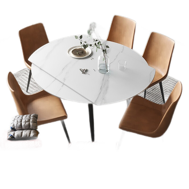 【咨询立减1000元】星图 餐桌 意式轻奢极简亮光岩板餐桌小户型圆桌可伸缩餐桌椅组合可折叠圆形饭桌 雪花白(12mm厚度瓷质岩板) 1.3米 一桌四椅