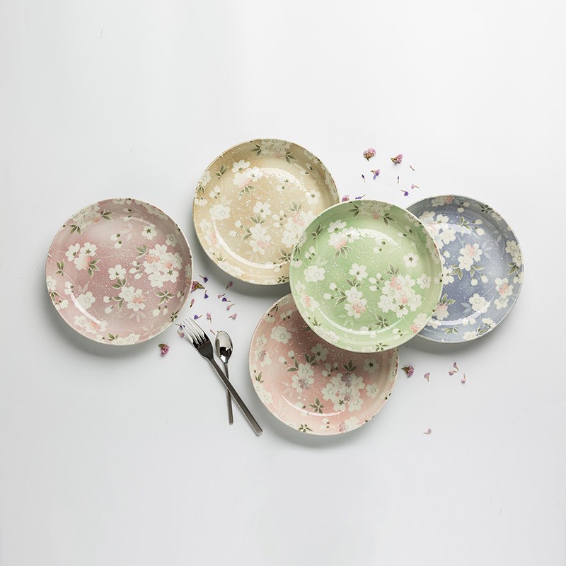 爱陶(AITO)日本原产进口宇野千代美浓烧陶瓷日式创意简约个性餐具餐盘菜盘 樱吹雪陶瓷盘5件套