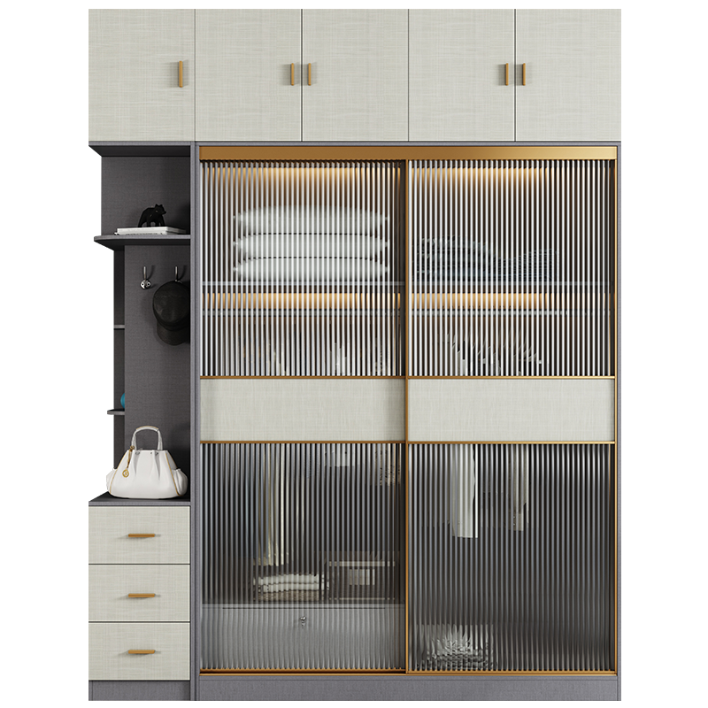 【新】兰尼森 衣柜推拉门 北欧简约移门卧室衣柜小户型现代衣帽间组合 E款 1.2米衣柜+顶柜