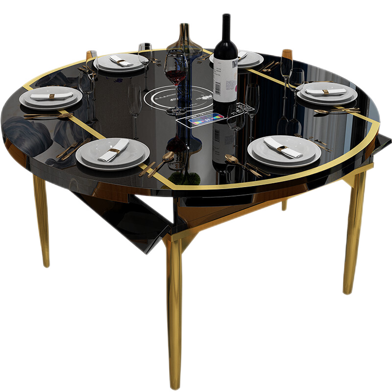 帕芭莎 餐桌 意式轻奢餐桌钢琴烤漆多功能智能餐桌椅组合简约后现代中小户型可伸缩折叠圆形电磁炉 1.35米单餐桌(不带电磁炉)