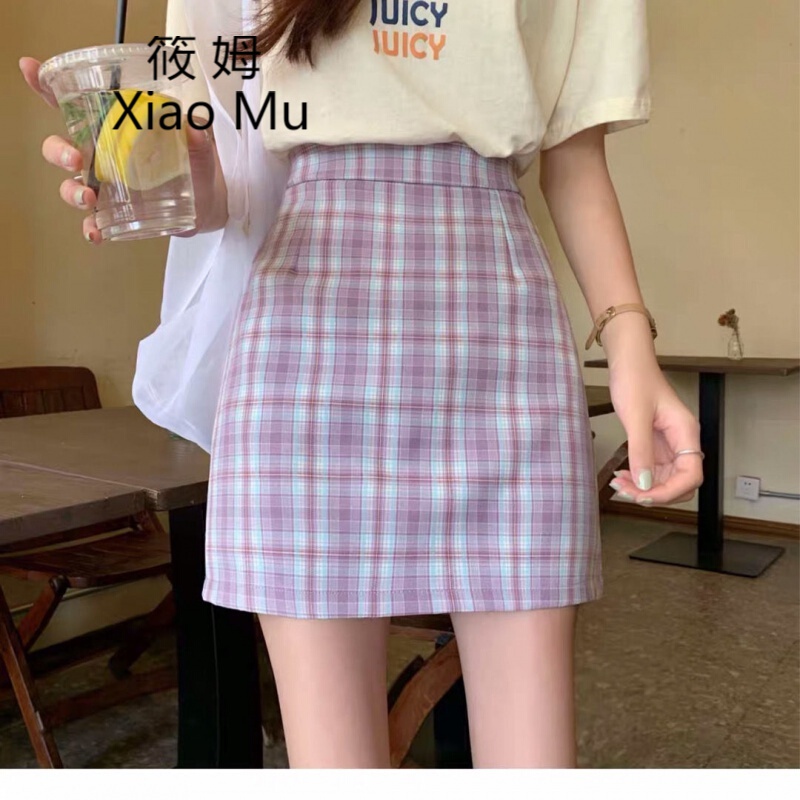 筱姆半身裙子女士夏季 温柔紫色格子学院风半身裙女2021夏新款女装