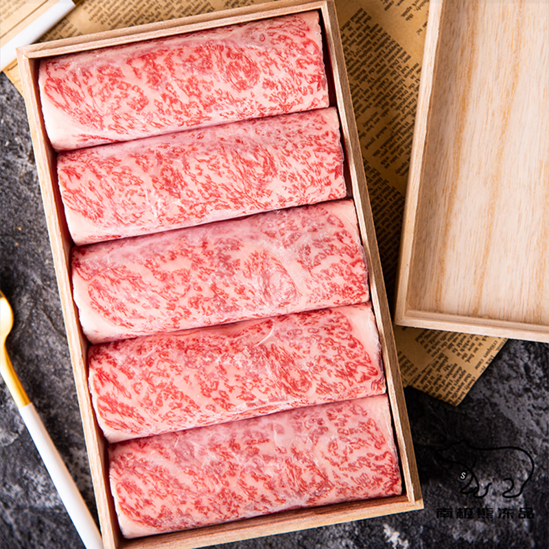 西帕克澳洲和牛木盒火锅卷霜降雪花寿喜烧食材纯血雪花牛肉（M9+级） 净重500g（木盒装）