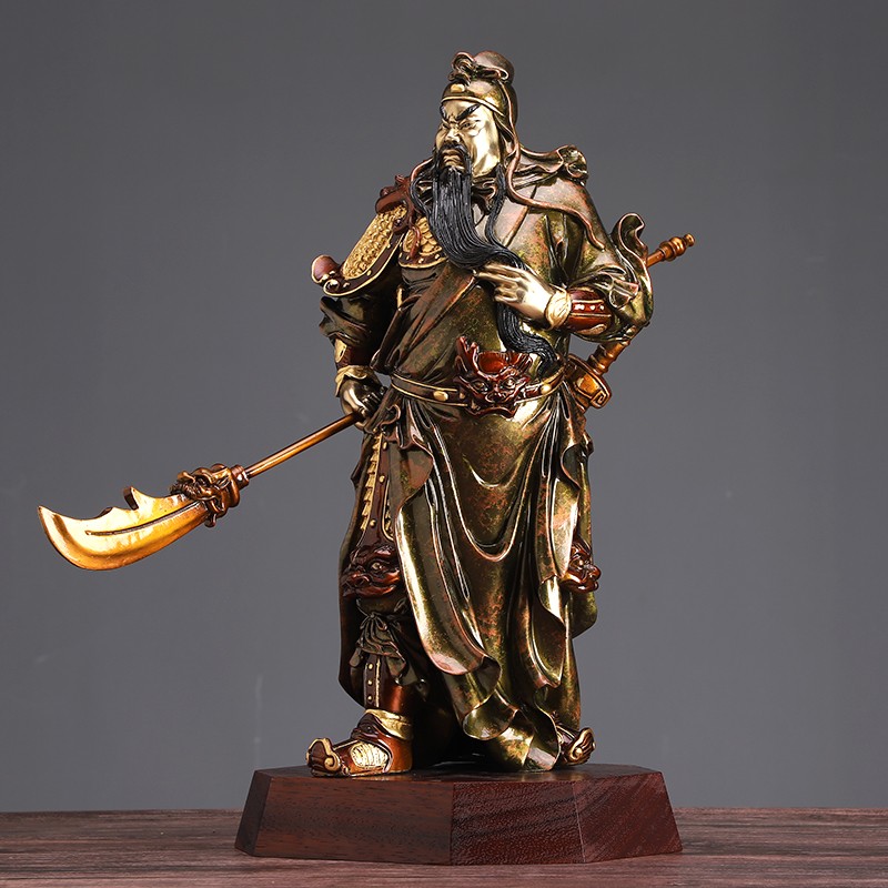 圆通关二爷黄铜彩绘关公摆件供奉关公神像武财神开业乔迁礼品客厅