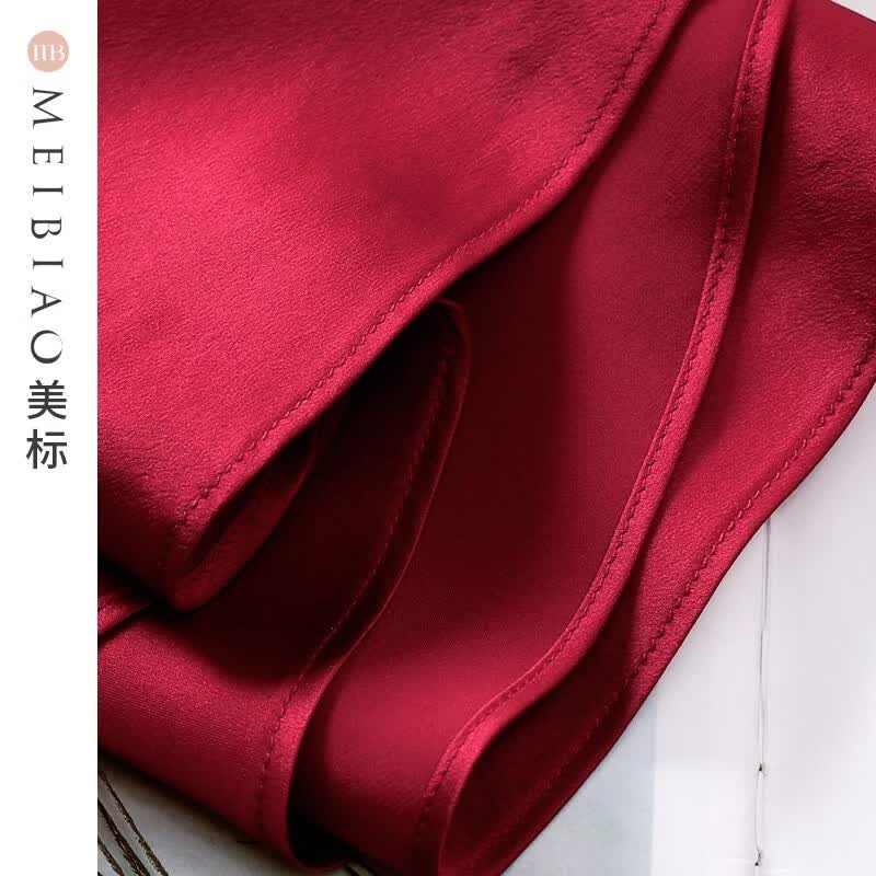 美标商场同款礼物真丝睡衣女春秋睡袍本命年红性感100%桑蚕丝家居服 枣红(单吊带) L (165)