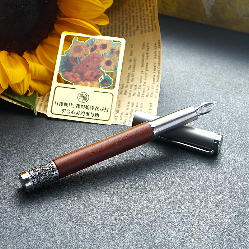 笔下文创朱炳仁联名梵高酸枝木钢笔高端轻奢送老师成人钢笔练字笔解压原创国潮高档商务办公送礼品礼盒 梵高-向日葵