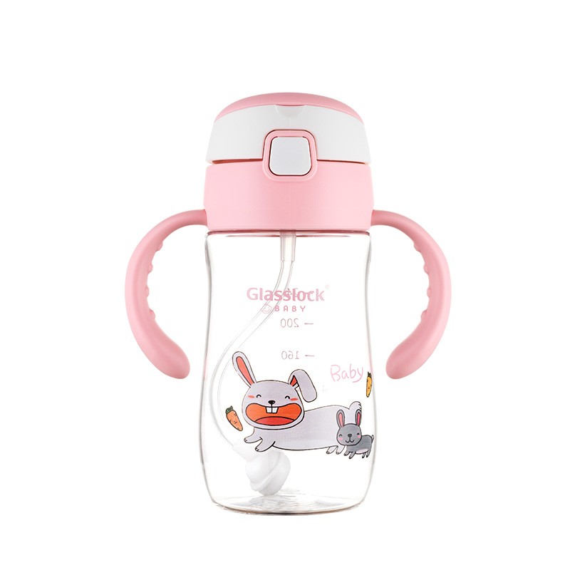 GLASSLOCK 婴儿水杯学饮杯儿童喝水喝奶杯带刻度重力球吸管杯 带刻度 兔子300ml