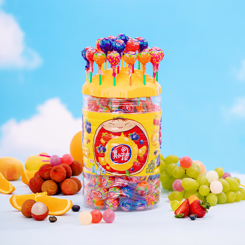 真知棒棒棒糖水果味棒棒糖果零食 儿童零食硬糖1020g桶装(约108支）