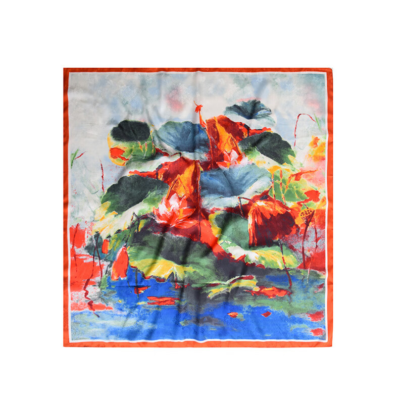 芊艾伊涂鸦金鱼丝巾彩色扎染仿真丝小众个性涂鸦方巾女巾送妈妈母亲