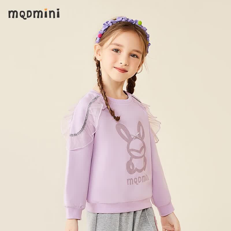 MQDMINI童装儿童卫衣女童上衣小童休闲套头外套宝宝衣服秋季 兔子荷叶边卫衣紫色 110怎么看?