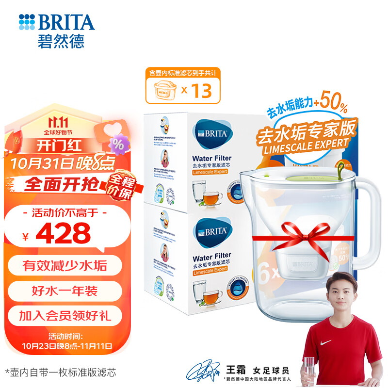 碧然德（brita） 设计师滤水壶+去水垢专家版滤芯套装 专家版滤芯12枚+设计师水壶绿（到手1壶13芯）高性价比高么？