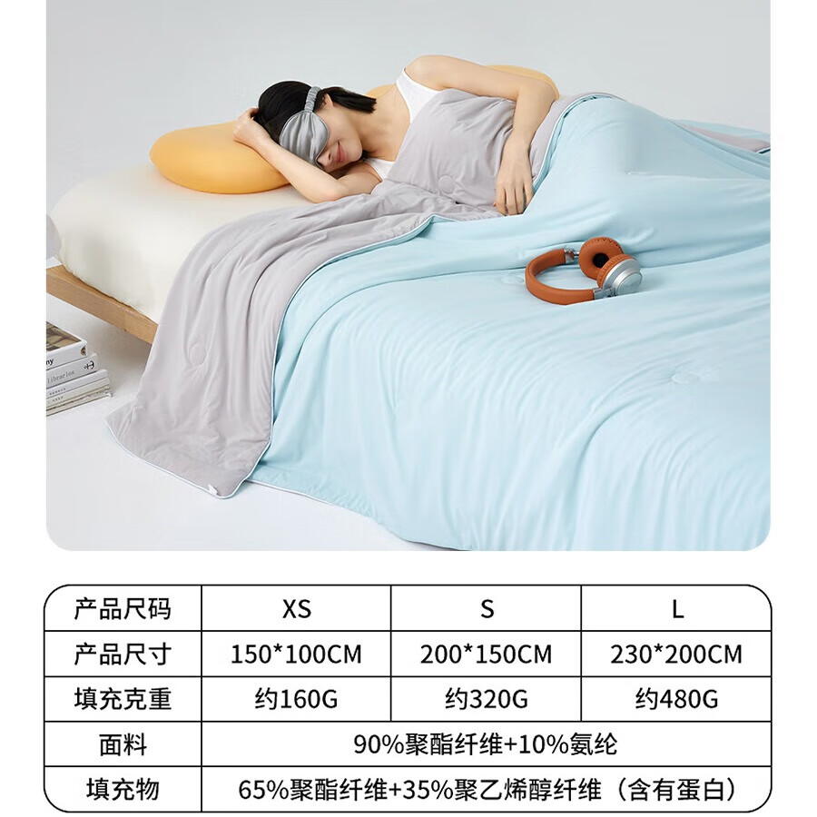 多喜爱夏凉被子空调被芯可机洗大豆被子四季通用双面凉感亲肤可裸睡夏被 双面凉感透气可裸睡夏被【柔雾蓝】 0.9/1.2米床【100*150cm】
