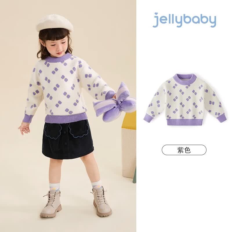 JELLYBABY女童毛衣2023新款秋装女孩套头针织衫保暖儿童打底上衣秋冬 紫色 120高性价比高么？