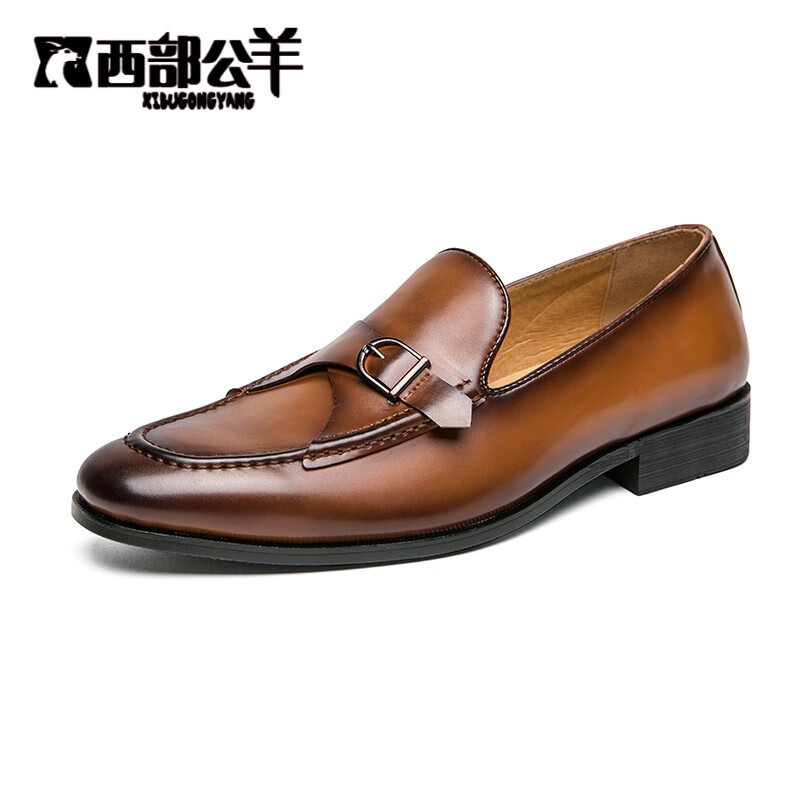 大码男士套脚尖头皮鞋四季潮流低帮商务鞋复古外穿时尚平 wjz-555-6