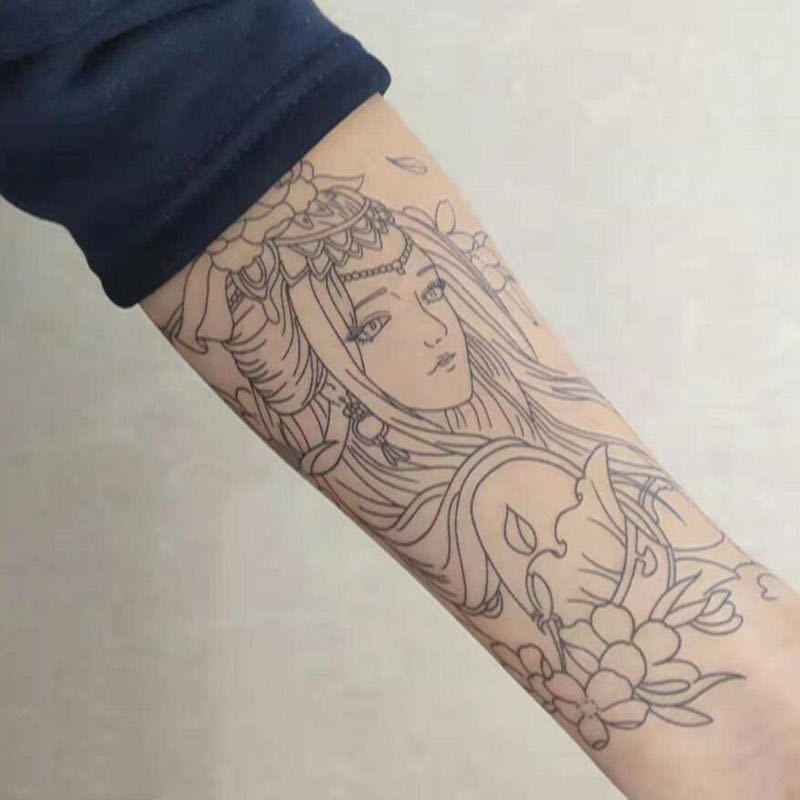 纹身贴割线貂蝉防水霸气花臂魔僧般若艺社会仿真刺青半臂袖扣 一张